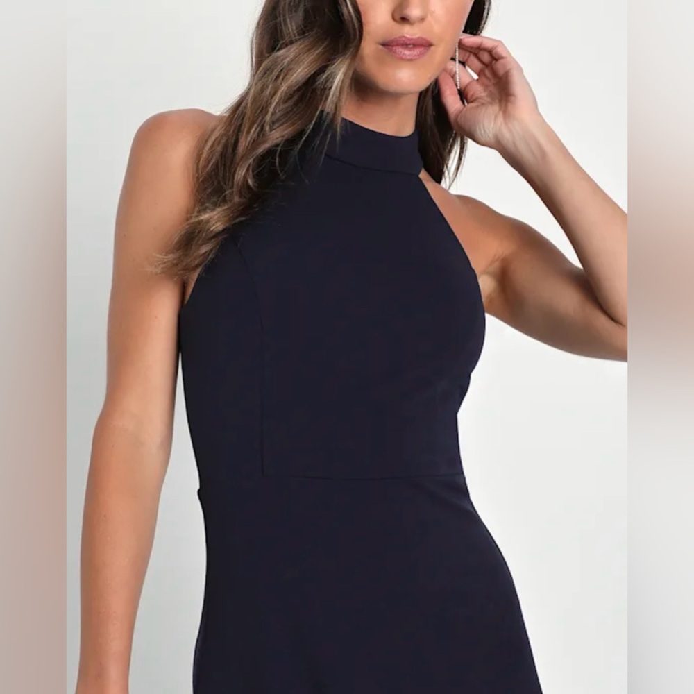 Lulus NWT “Majestic Perfection” Navy Blue Ruffled Halter Maxi Dress. Size Small. - Picture 13 of 16